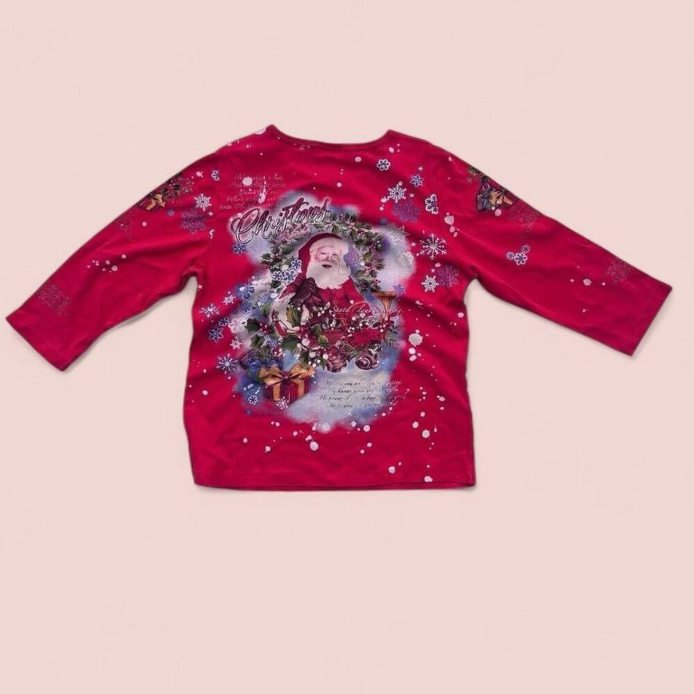 Studio Gem Rhinestone Traditional Santa Claus Christmas Top Size Large
